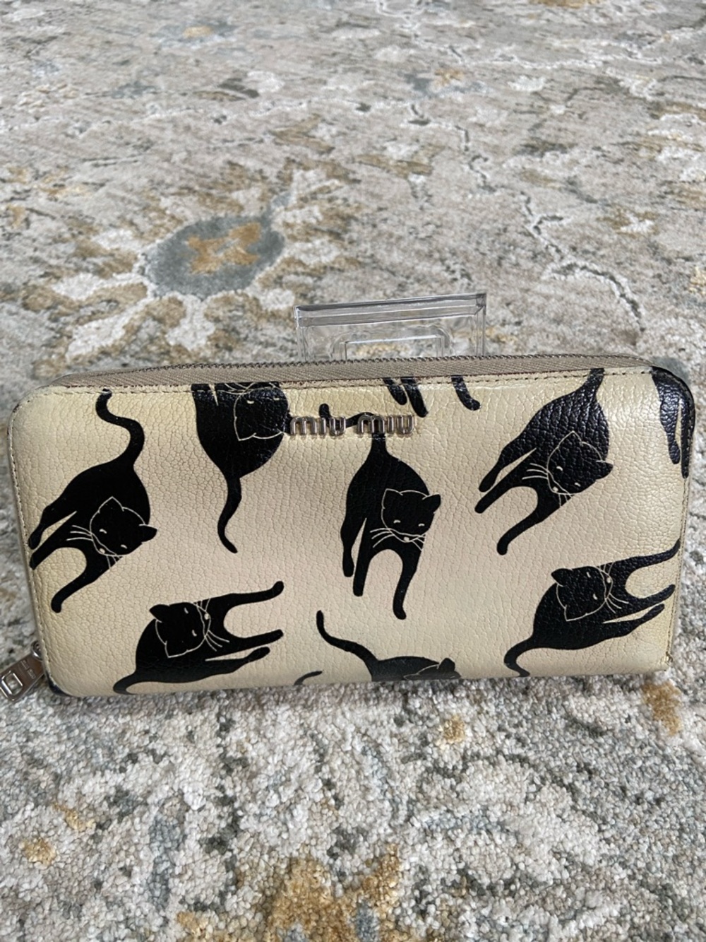 Miu Miu Madras Leather Zip Around Wallet with Black Cat Motif 2010 with COA